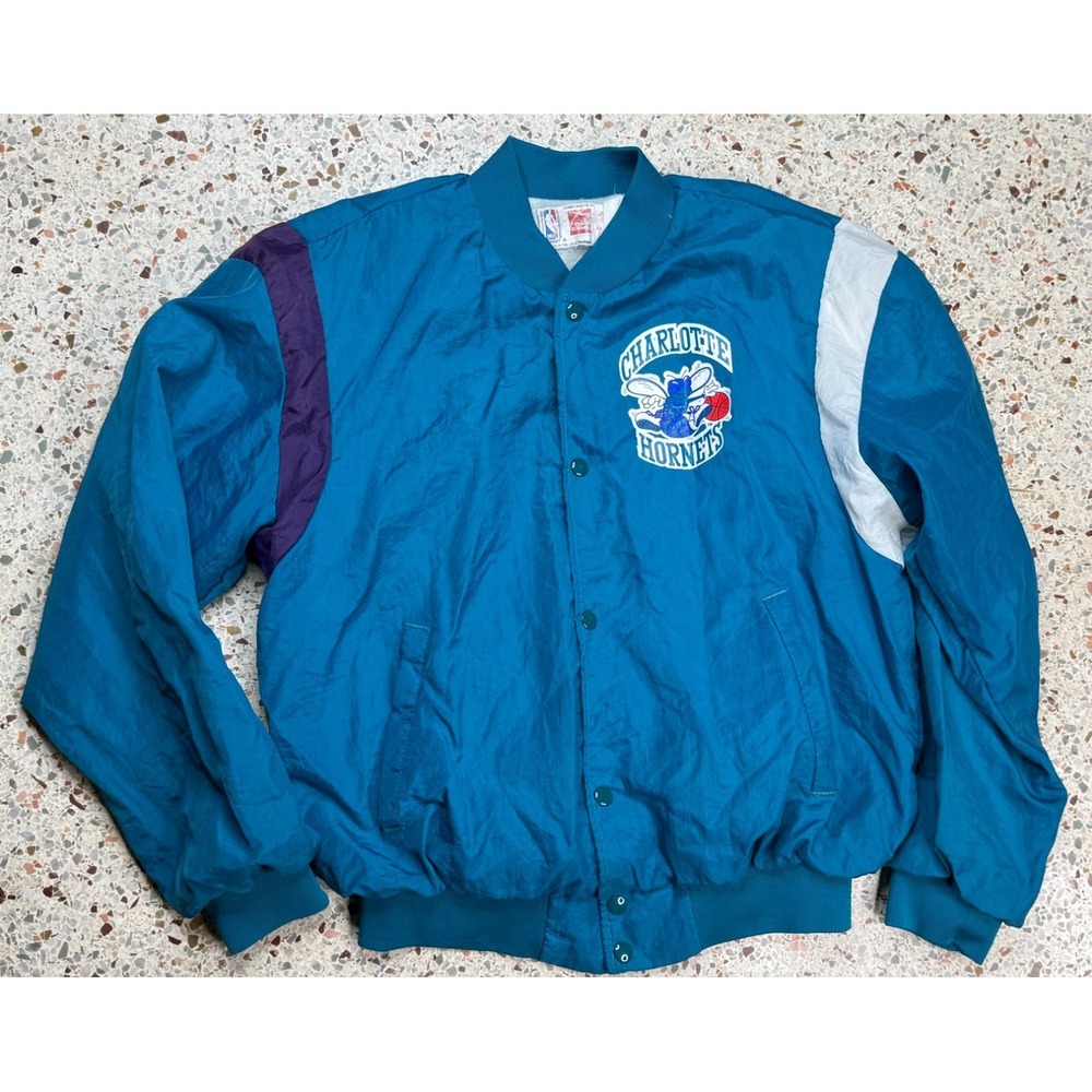 Swingster Owens Corning Vtg NBA Charlotte Hornets Satin Bomber Jacket Size Large